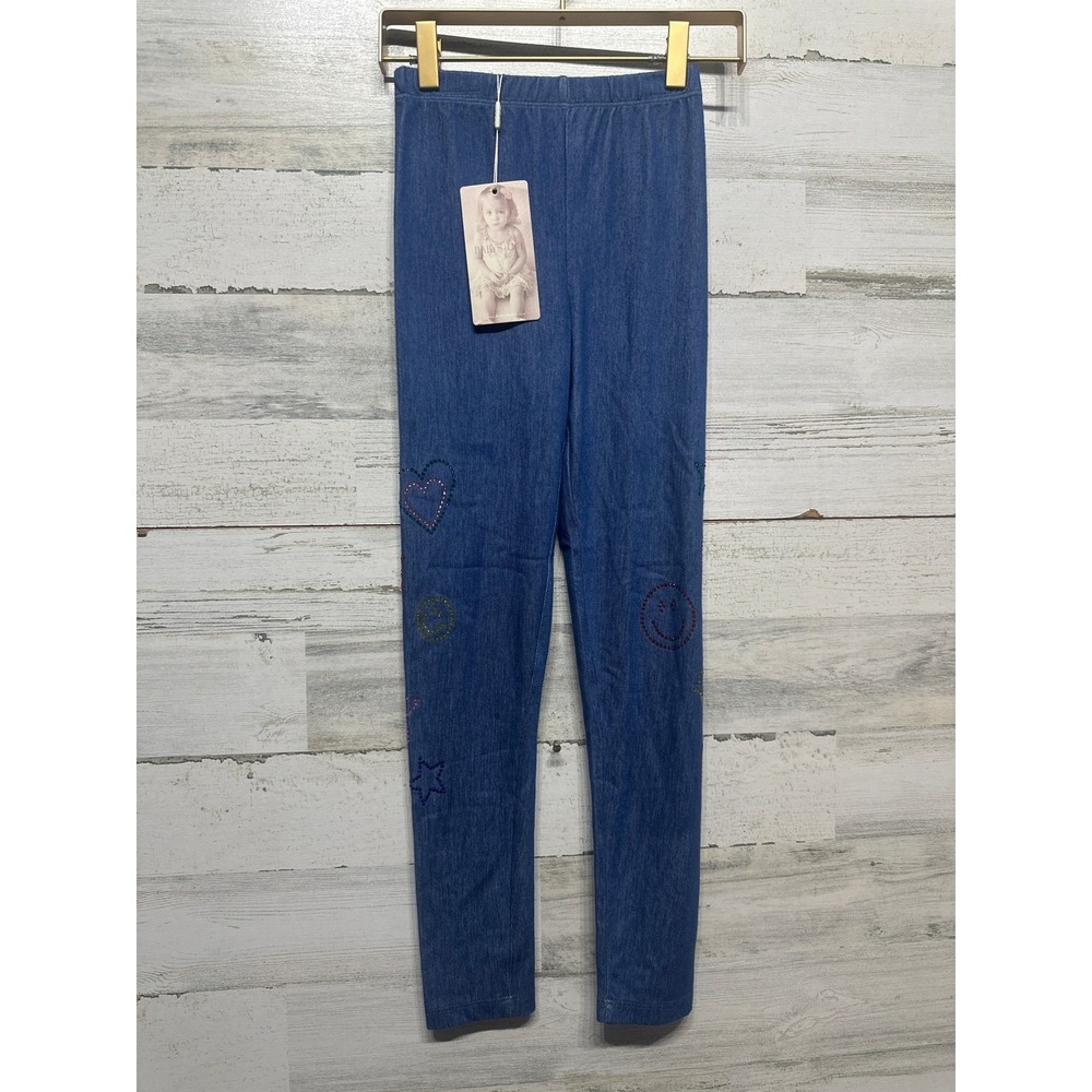 Baby Sara Leggings Girls Size‎ 7 Blue Rhinestone Heart Star Smiley NWT